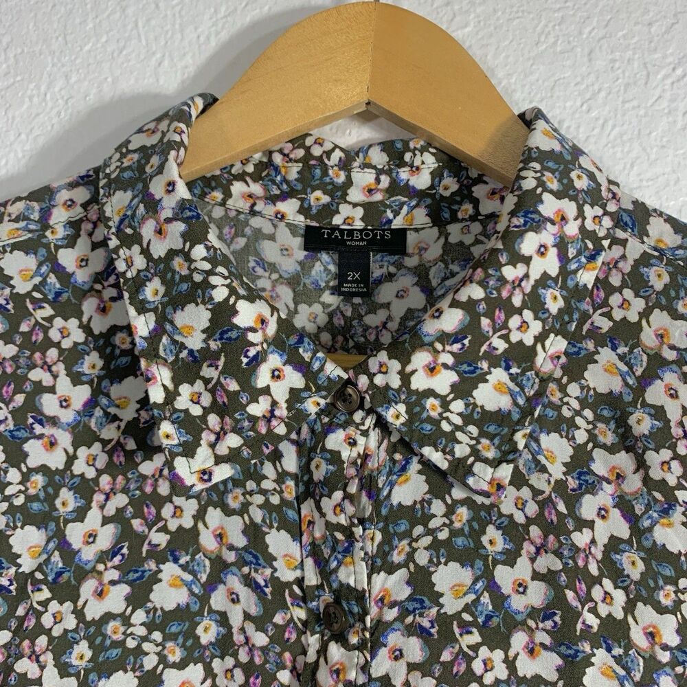 Talbots Cottagecore Dainty Floral Roll-Tab Button-Front Shirt Plus Size 2X - Picture 2 of 14